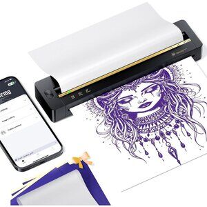 P8008 Wireless Tattoo Printer w Bluetooth & USB-C 5 Transfer Sheets 300DPI 30ppm